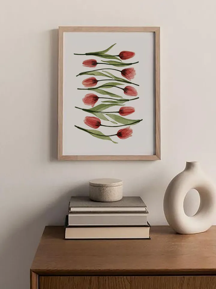 Watercolor print Tulips, transparent plants illustration (DIGITAL)