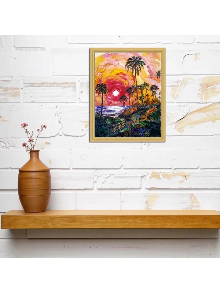 Laguna Beach Painting Sunset Original Art California Painting Watercolor Art Palm Tree Artwork 14 by 11 by TatianaArtShop
