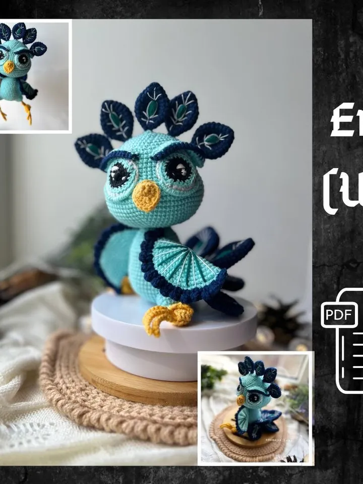 PDF Crochet Peacock Pattern, Amigurumi Bird, Crochet Bird Pattern, Amigurumi Peacock, Amigurumi animal, Bird Doll Pattern, Bird amigurumi