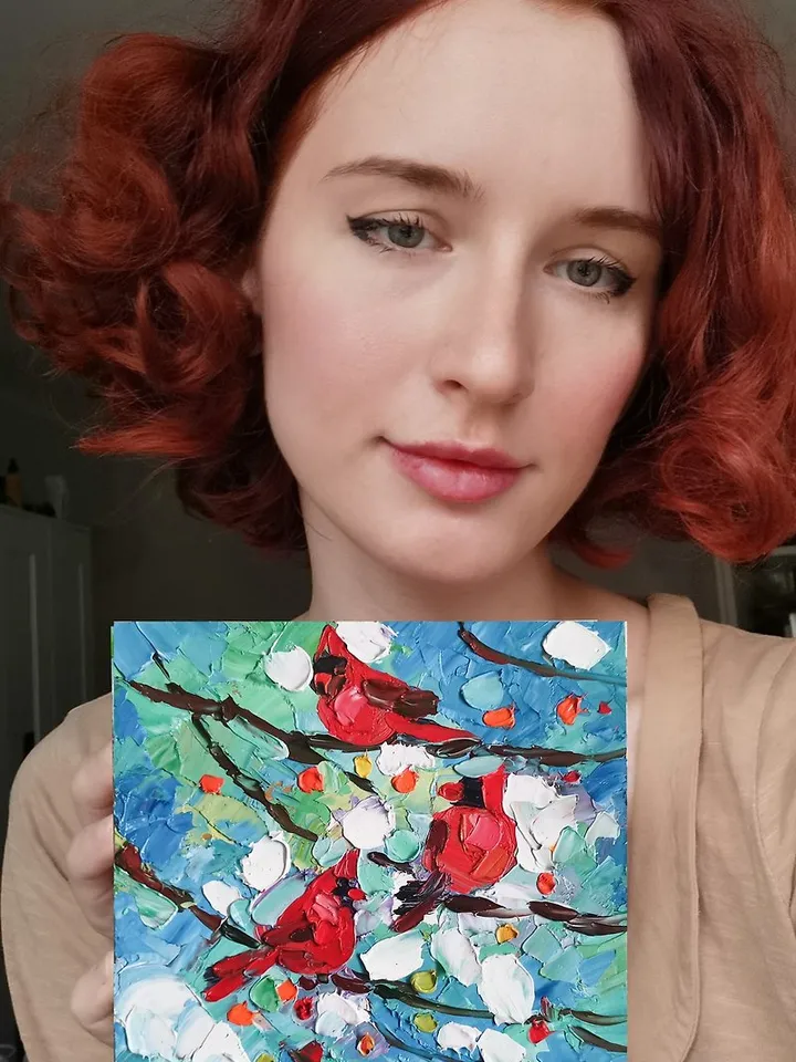 Cardinal Painting Original Art Bird Painting Oil Painting Small Painting by Vera