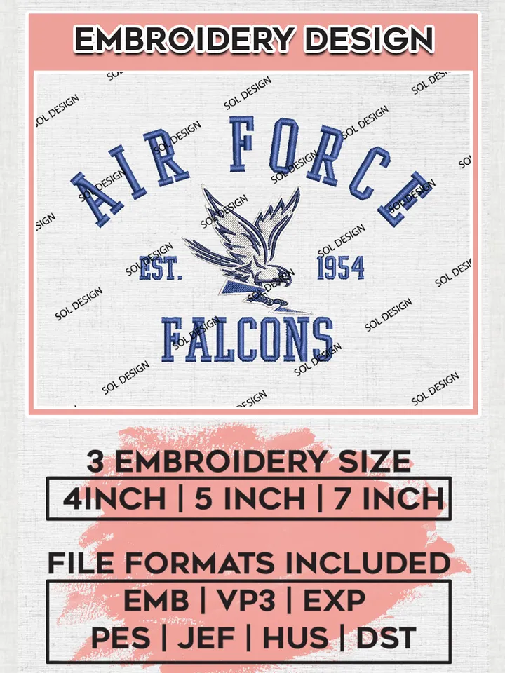 Air Force Falcons Est 1954 Logo Embroidery Designs, NCAA Air Force Falcons Team Embroidery, NCAA Team Logo, 3 sizes, Machine embroidery Files, Digital Download