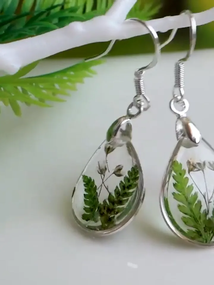 Earrings with fern (drop)