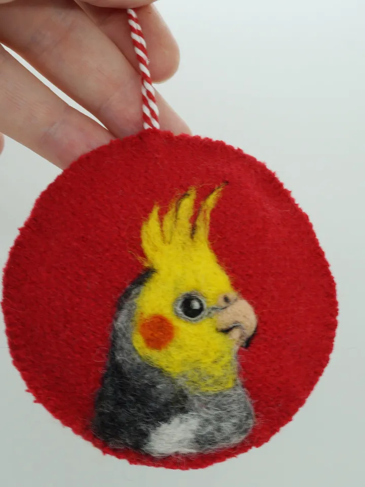 Gray cockatiel Christmas ornament, pet portrait, made to order
