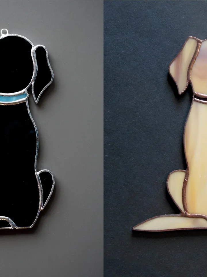 Dog Retriever Labrador , Black or Golden , Art stained glass window hanging Suncatcher . Gift for animal lover , pet loss memorial