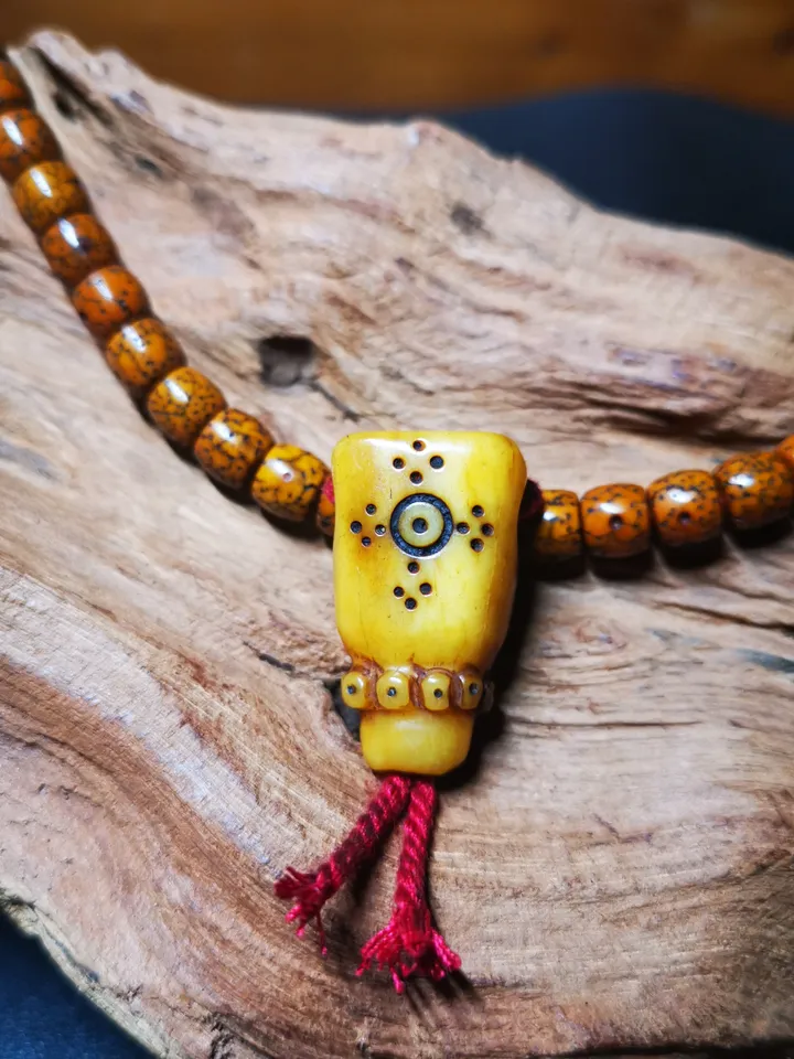 Gandhanra Tibetan Yak Bone Carved Guru Bead, T-drilled 3-Hole Prayer Bead,Connector Bead for Mala, Bead Accessories
