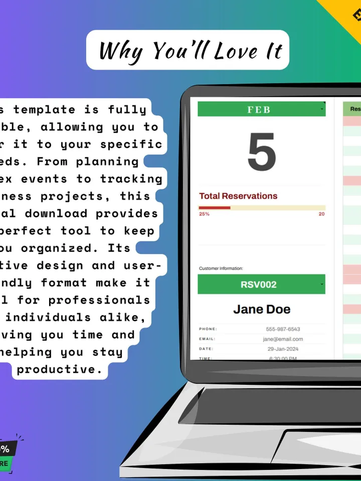 Restaurant Reservation Template,Google Sheets Booking Tracker,Digital Download,Easy-to-Use Table Reservation System for Restaurants