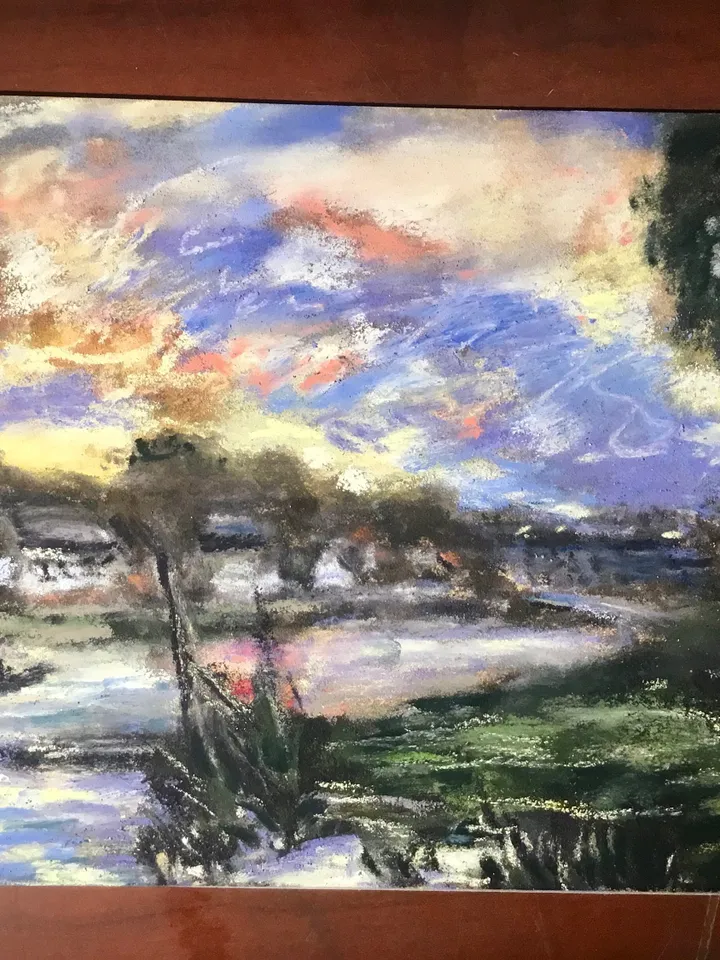 Landscape soft pastel painting on sand paper,original pastel painting wall art,Monet inspired landscape painting,gift,home decoration.