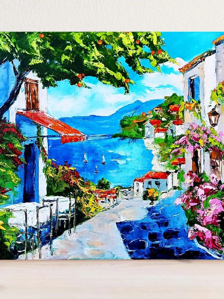 Italy Painting Sorrento Original Art 16x20 Italy Amalfitan Seaside Coast Painting Panorama Blooming Marina Southern 16x20 in Sorrento Art