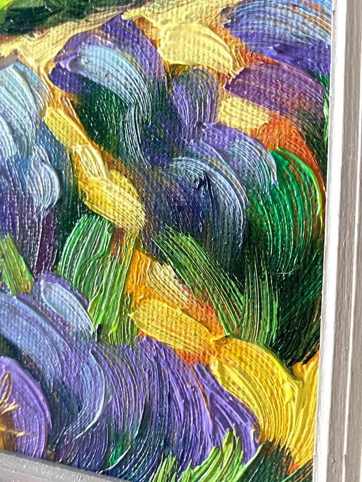Lavender Fields Painting Tuscany Original Art Landscape Oil Painting Impasto Small Artwork 4x6 Tuscan Serenity Painting Wild Flowers