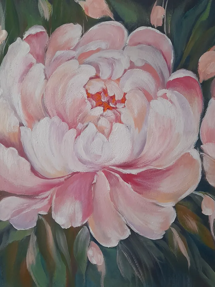 Pink peony oil painting, Peony flower oil painting 61 x 43 cm