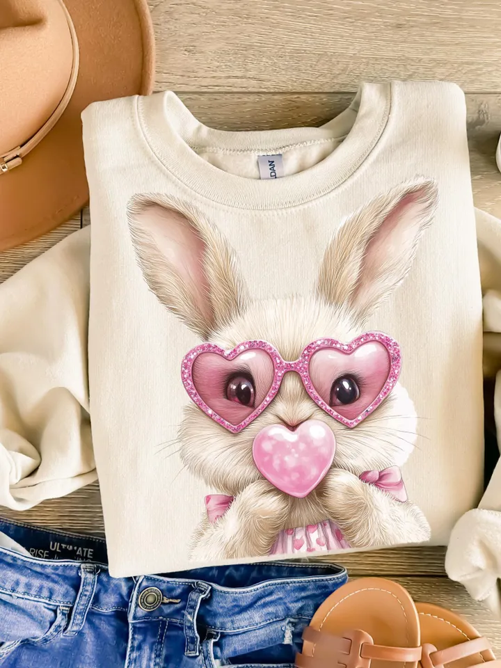 Retro Easter Bunny Blowing Bubble PNG, Vintage Happy Easter PNG, Funny Easter Bunnie Sunglasses Easter Holiday Sublimation Digital Download