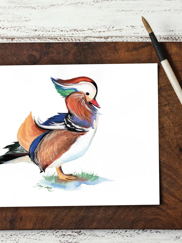 The Mandarin bird original watercolor, bird painting, wall decor, 8x11 in room art for bird lovers by Anne Gorywine