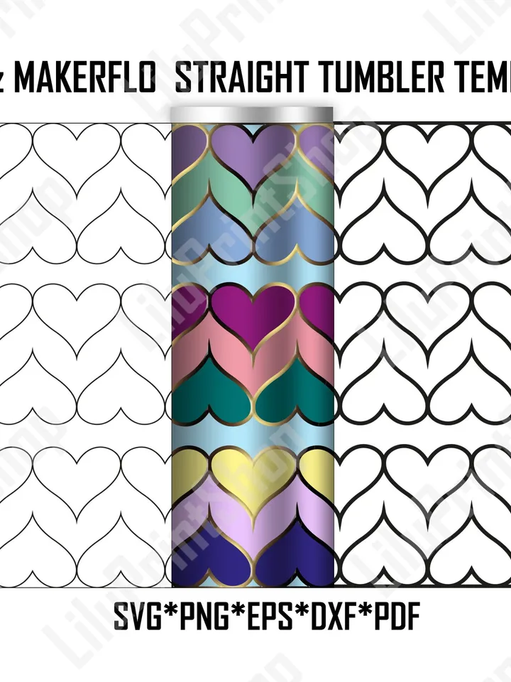 Hearts tumbler template SVG for 20oz straight Skinny template + outline Heart tangram svg for Valentines Day 20 oz Hearts Tumbler Template