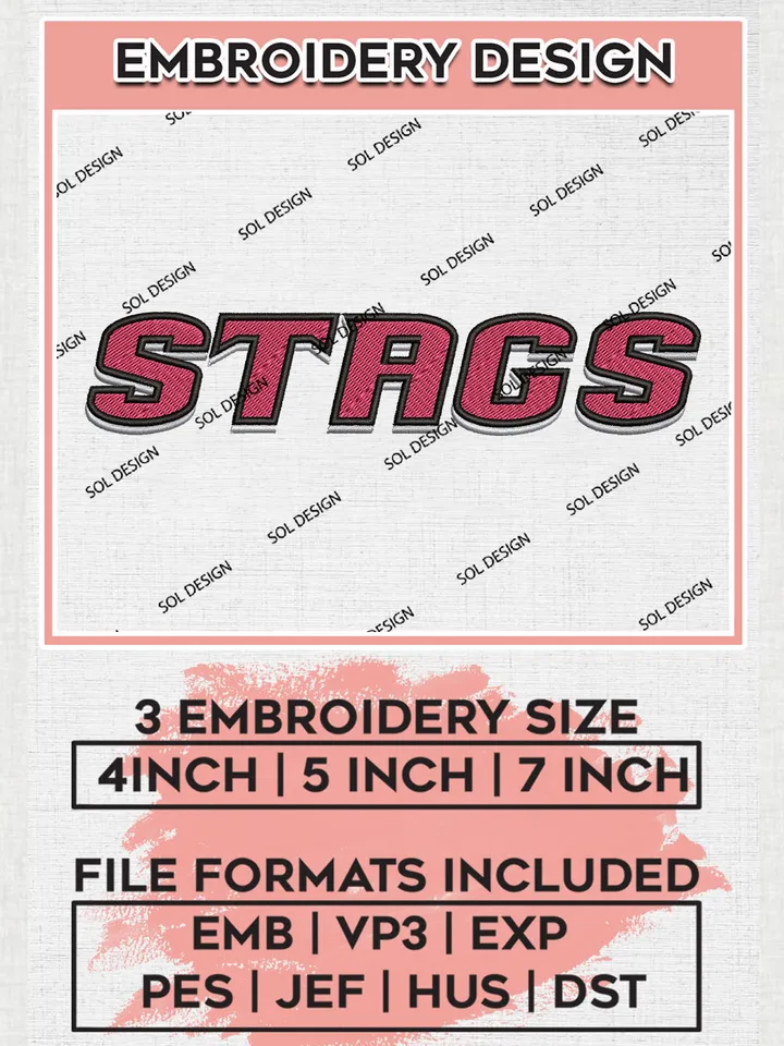 NCAA Stags Football Team WordLogo Embroidery Design Files, NCAA Fairfield Stags Machine Embroidery, NCAA Teams, Game Day, 3 sizes, NCAA Machine embroidery designs, Digital Download