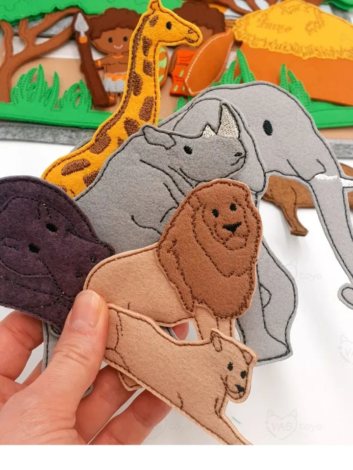 Africa Quiet Book Page & Finger Puppets ITH Embroidery Design, Felt Play Mat Set, Educational Toy, Cultural Learning Digital Download