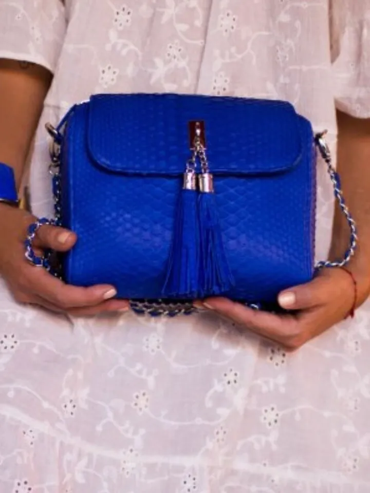 Genuine Python Skin Crossbody Bag | Chain Tassel electric blue bag | Leather Woman Free Shipping Handmade Summer purse | exotic leather bag