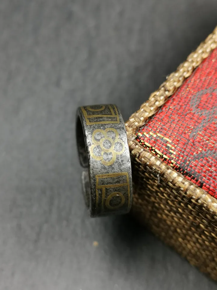 Gandhanra Unique Handcrafted Tibetan Dzi Ring | Protection Jewelry | Cold Iron & Copper Inlay | Adjustable Size | Tibetan Craftsmanship