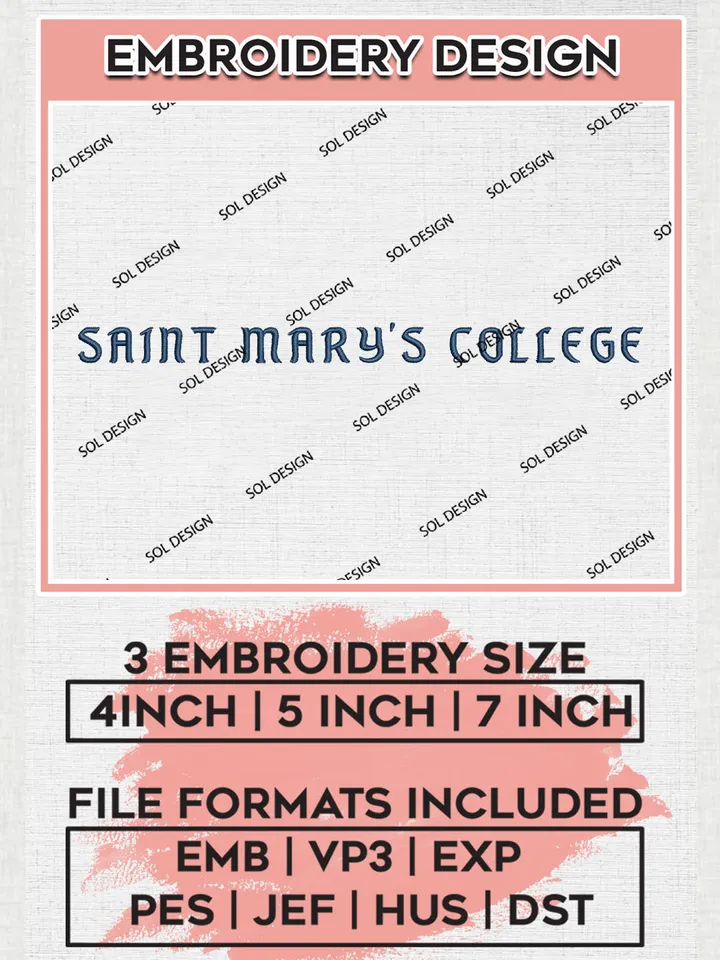NCAA Saint Mary's College Team Word Logo Embroidery Design Files, NCAA Saint Marys Gaels Machine Embroidery, NCAA Teams, Game Day, 3 sizes, NCAA Machine embroidery designs, Digital Download