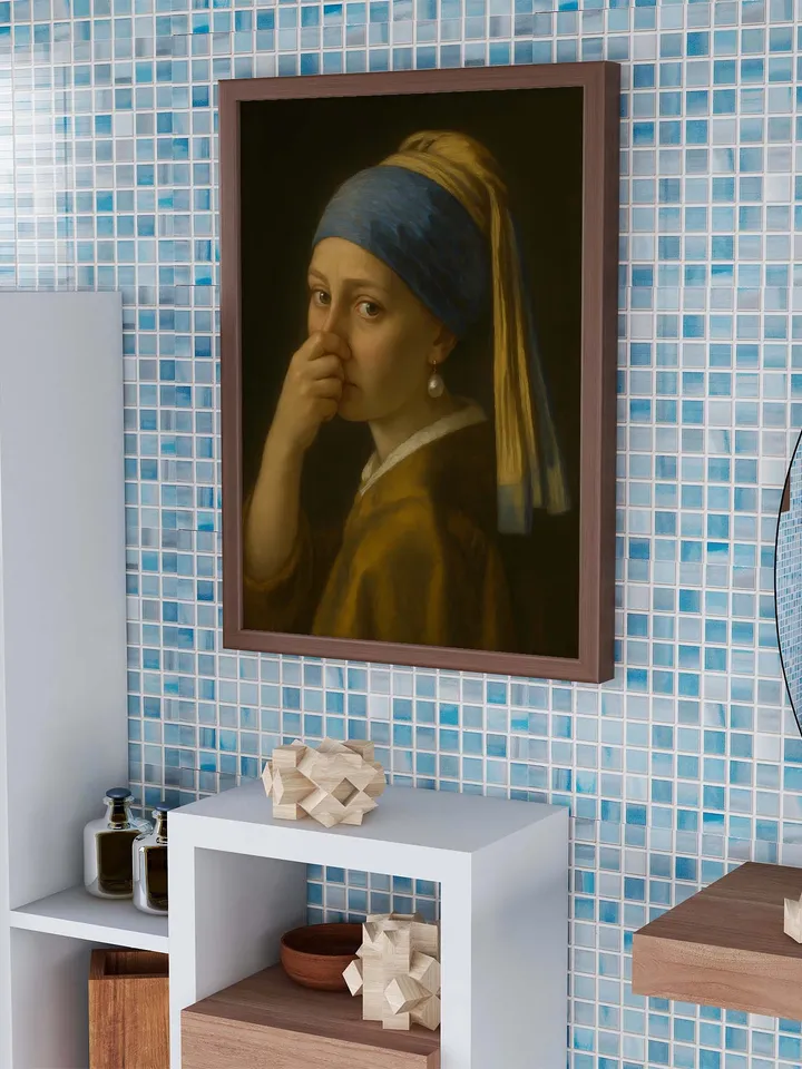 Girl with a Pearl Earring Altered Art Print, Funny Classical Painting Parody, Modern Wall Art, Surreal Digital Poster, Johannes Vermeer