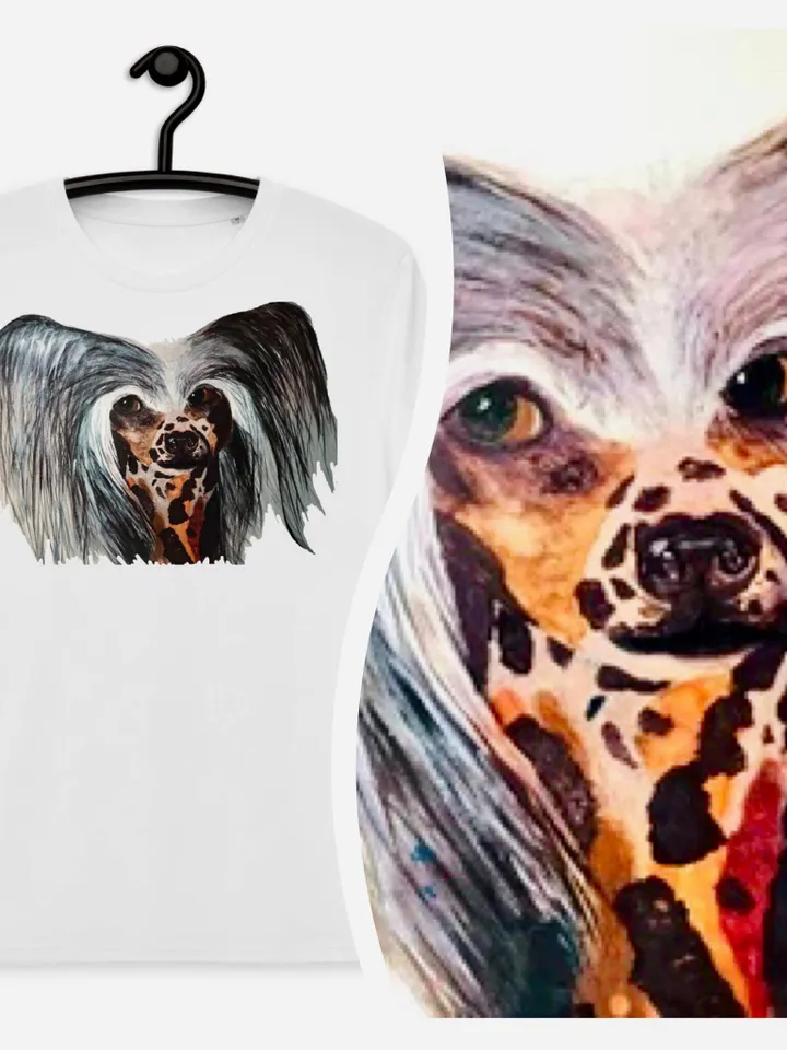 Chinese crested dog Unisex organic cotton t-shirt made with my own design,original watercolor chinese dog painting,funny animals gifts.