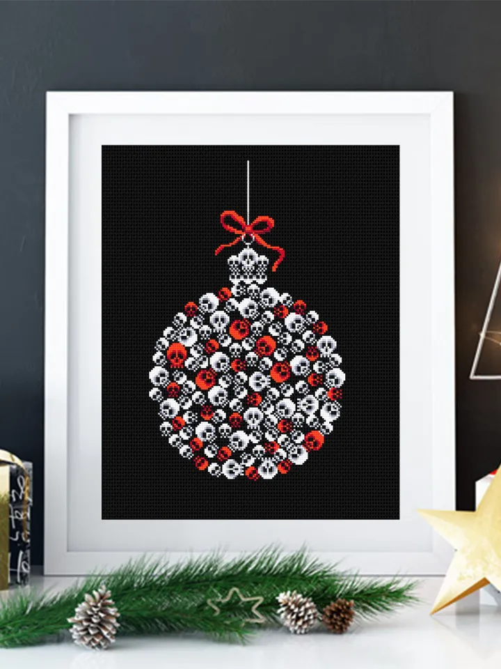 Horror Christmas ball cross stitch pattern download PDF, Halloween Christmas pattern digital PDF, Gothic ornament cross stitch chart #N81