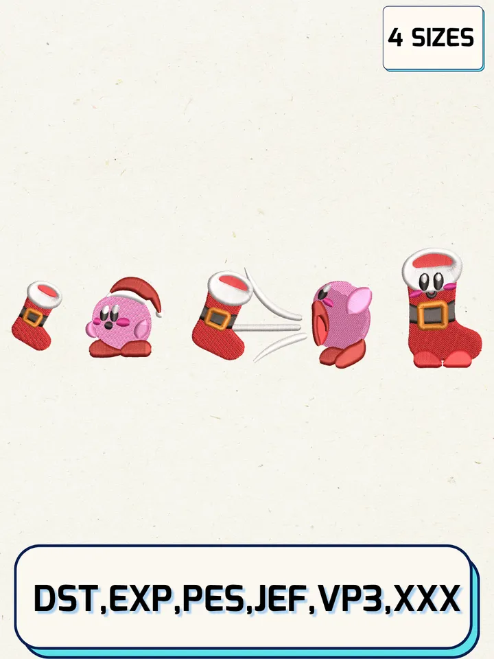 Kirby X Christmas Sock Embroidery Designs,Christmas Embroidery Designs,Machine Embroidery Files,Kirby Embroidery Design,4 Sizes