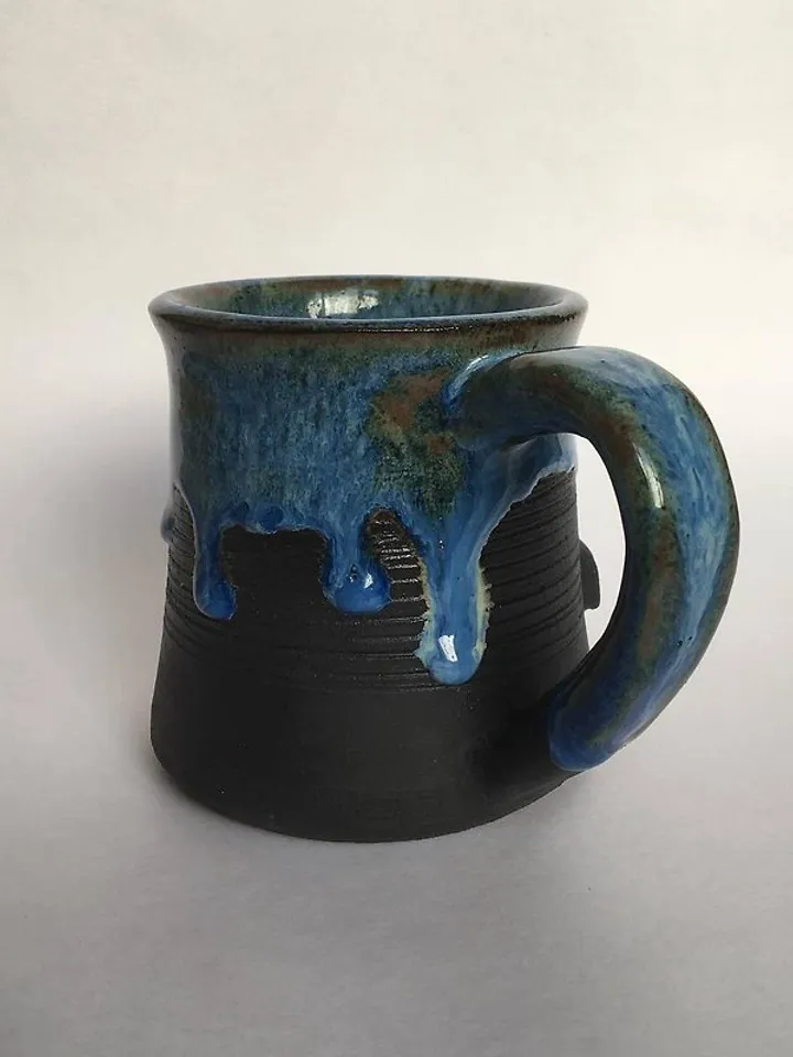 Thor Hammer Mjolnir black and blue dripping stoneware mug
