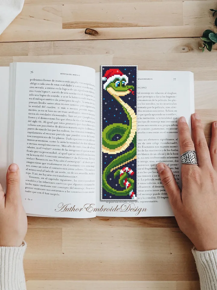 Christmas bookmark cross stitch pattern PDF download Cute snake cross stitch chart, Snake bookmark pattern digital PDF, Happy new year #B359