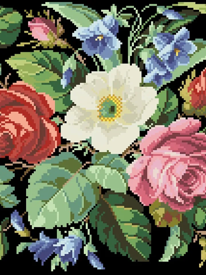 Antique Cross Stitch Pattern Victorian Flowers Counted Digital Download PDF