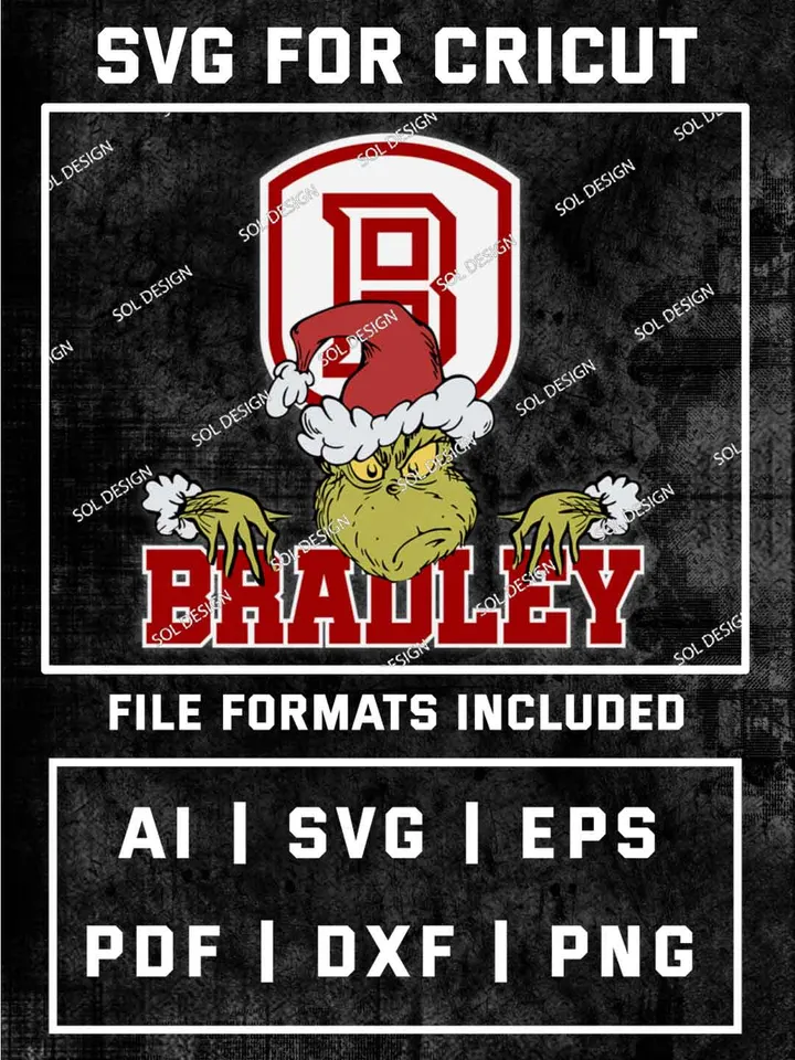Grinch Bradley Braves SVG, NCAA SVG Design, NCAA Bradley Braves SVG, NCAA Braves Cricut, Christmas Svg, Grinch svg, Digital Download