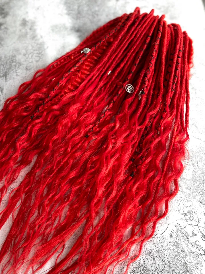 Red synthetic curly Double Ended Dreadlocks, Ready to ship