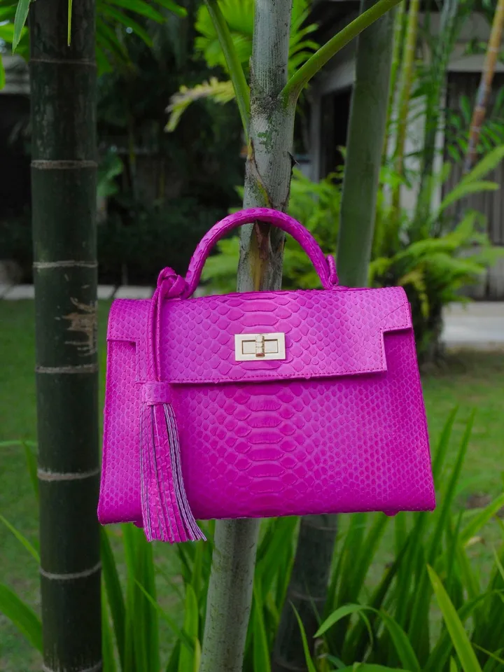 Top handle hot pink classy genuine python skin bag | exotic leather bags | Elegant women purse | snake skin bag | designer leather bag