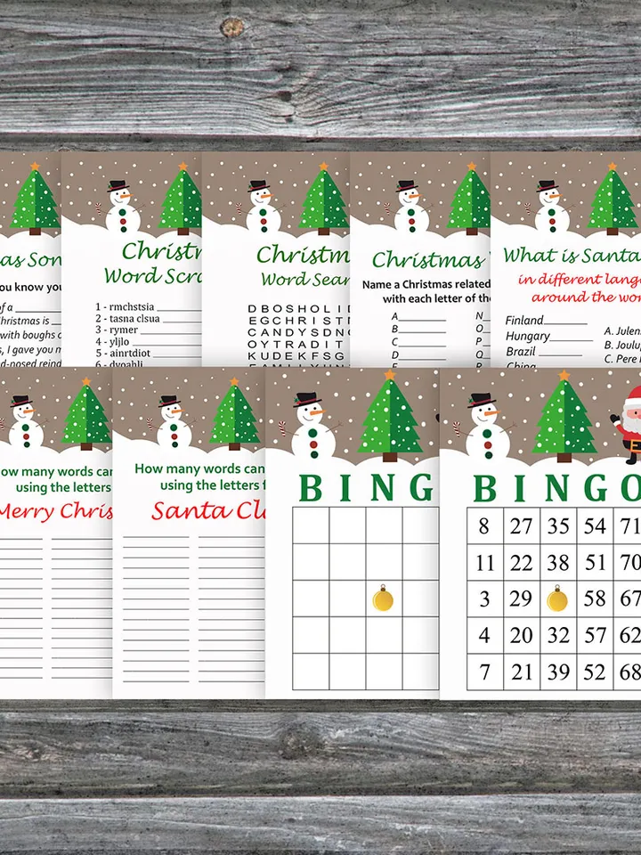 Christmas party games bundle,Printable Christmas Party Game Pack,Santa Claus and Snowman Christmas Trivia Game Cards