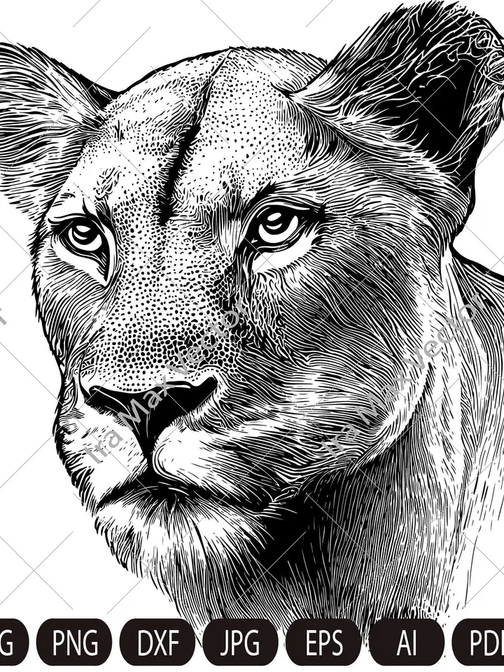 Lioness head SVG, Lioness Face svg, Lion face Svg, Wild cat Svg, Lion silhouette, Lioness portrait