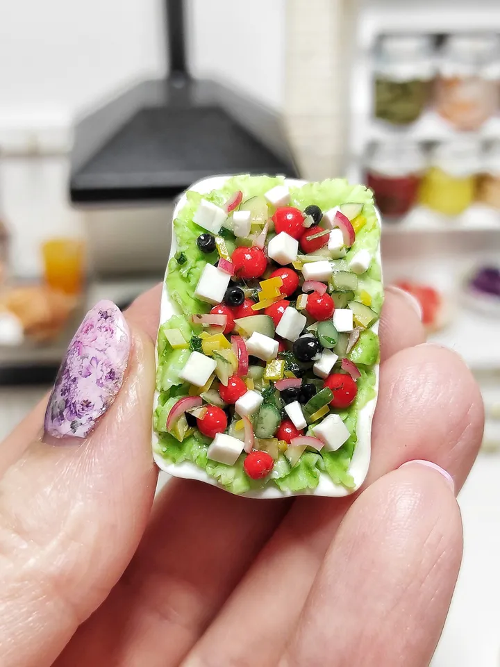 Realistic greek salad - realistic salad - doll food - 1 12 scale - miniature - dollhouse miniature - mini food