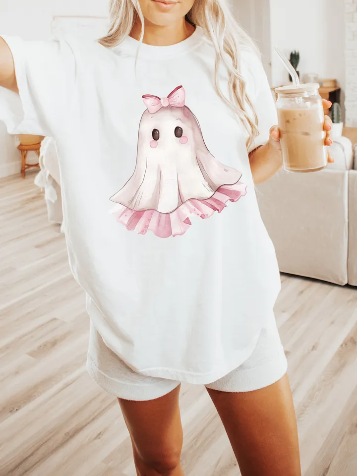Pink Halloween Cute Ghost PNG, Spooky Ghost, Autumn sublimation design, Fall PNG, Pumpkins, Watercolor Sublimation, Coquette Pink Ghouls