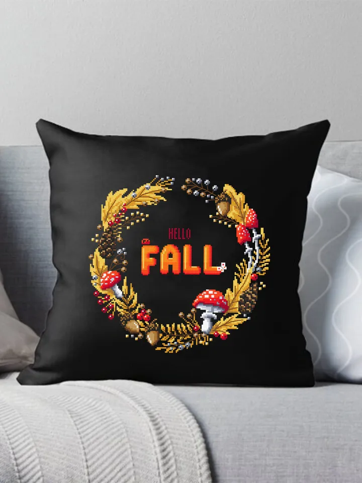 Hello fall wreath cross stitch pattern download PDF, Magic amanita mushroom cross stitch, Autumn wreath embroidery PDF, Fall home decor #Q50