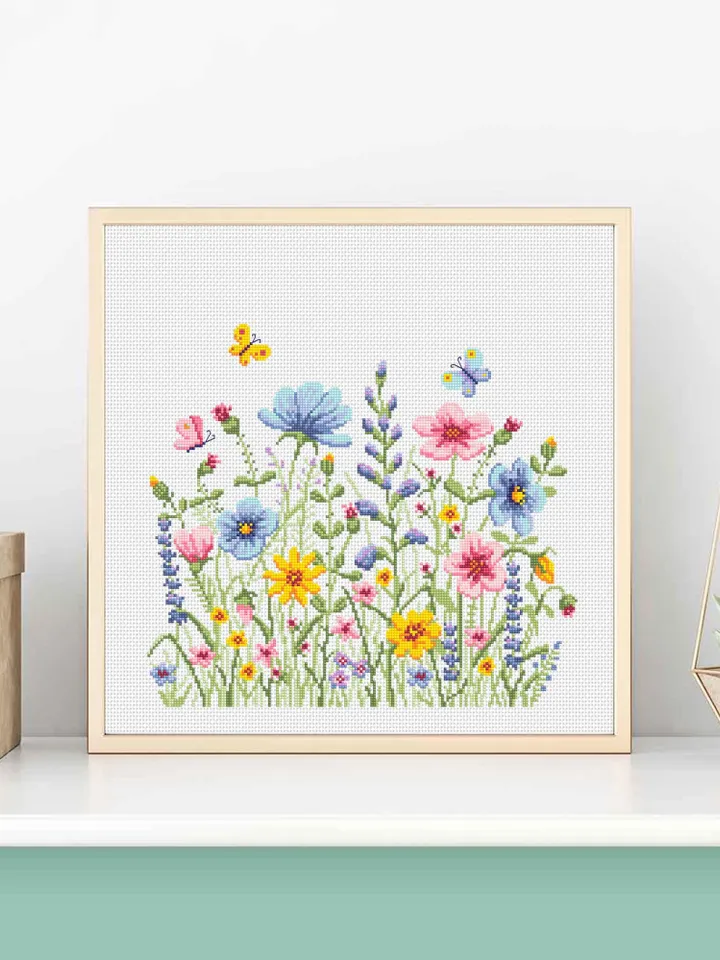 Wildflowers cross stitch pattern PDF instant download Watercolor cross stitch chart, Wild flowers pattern digital PDF, Flower meadow #P51