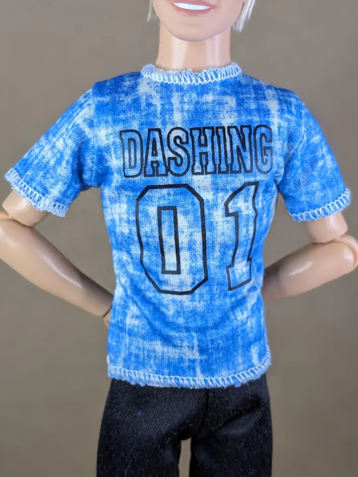 Blue printed T-shirt for 12-inch fashion male dolls