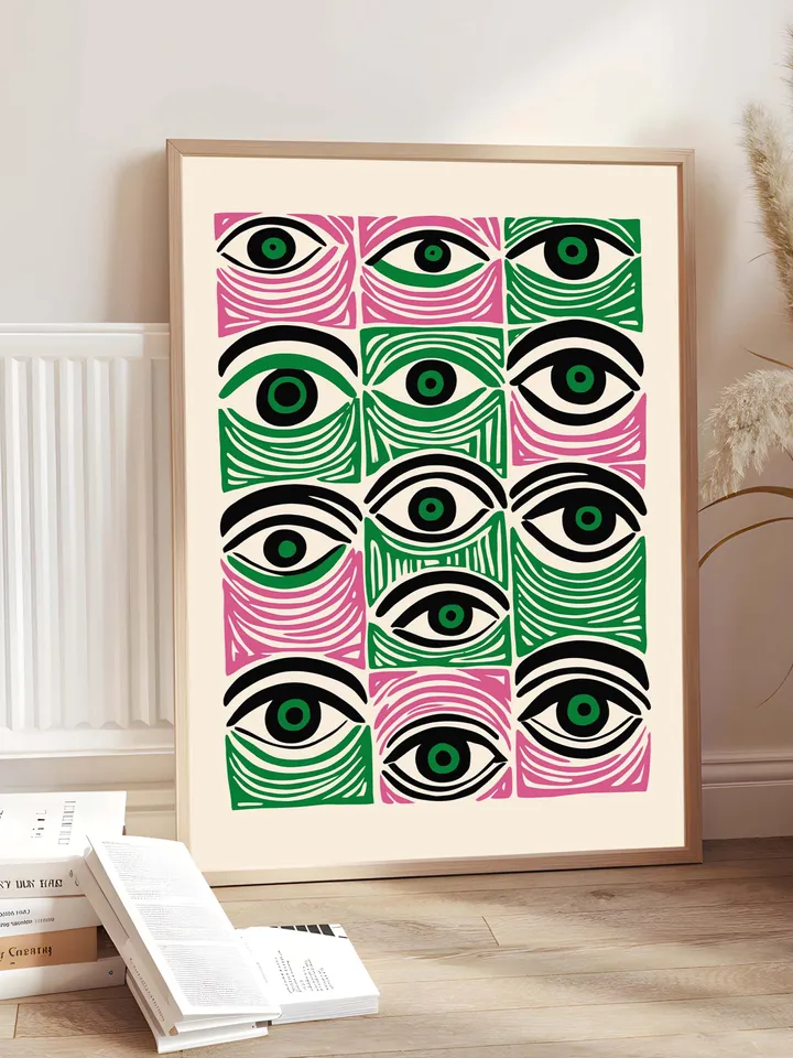 Abstract Eye Wall Art, Colorful Modern Eye Prints, Minimalist Digital Eye Poster Set, Vibrant Home Office Decor, Instant Digital Download