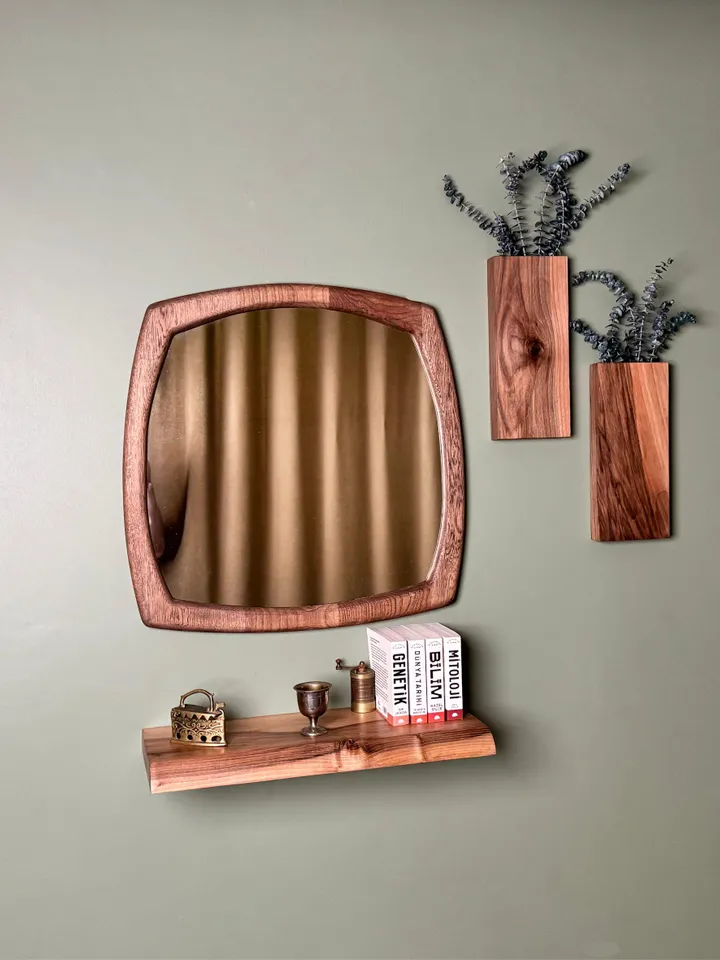 Square Mirror,White Oak Mirror, Walnut Framed Mirror, Mid Century Mirror, Organic Mirror, Wood Framed Mirror,Aesthetic mirror,Changing room.