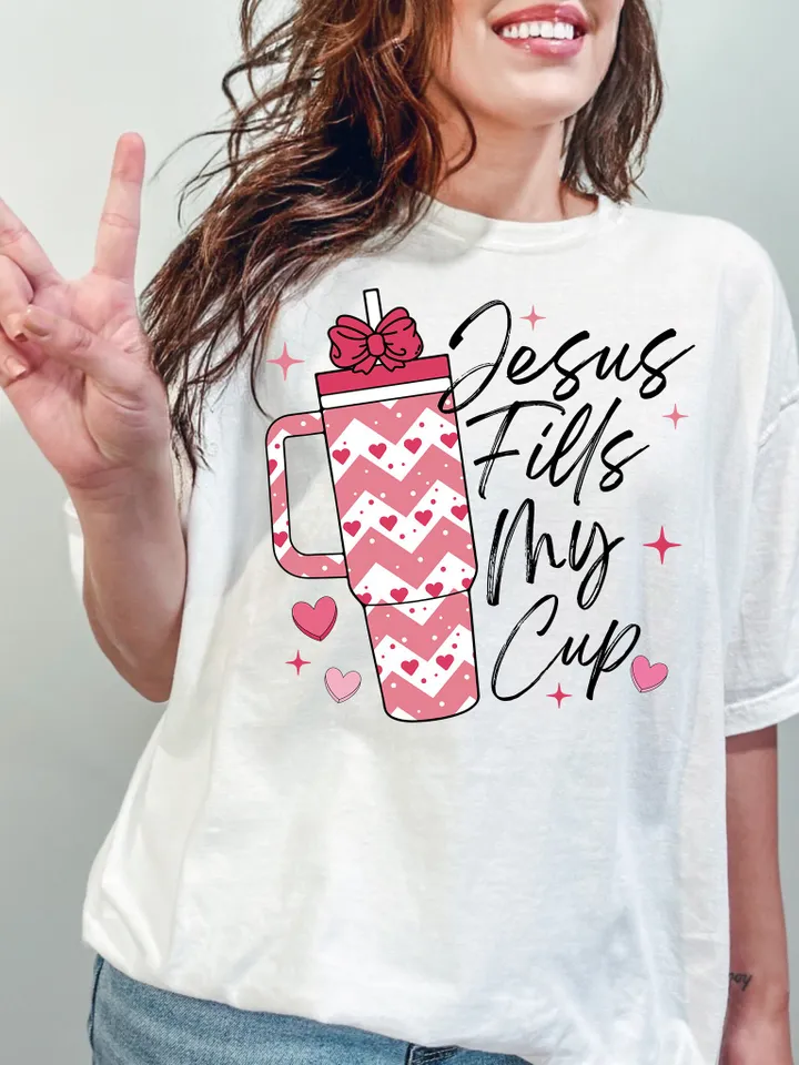Valentine Jesus Fills My Cup Png, psalm 23:5 png, Valentine Christian png, bible verse design, Valentine png design, Jesus sublimation