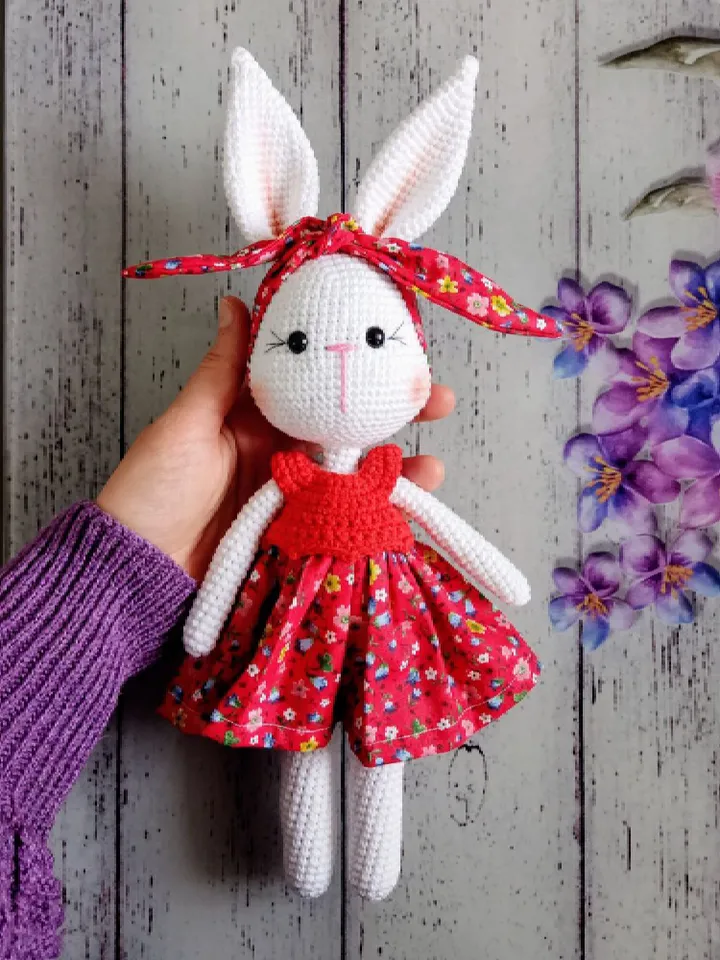 Crochet Bunny Rabbit Personalized Doll, Amigurumi Knitted Rabbit Toy, Newborn Custom Gift Basket, Birthday Gift For Him