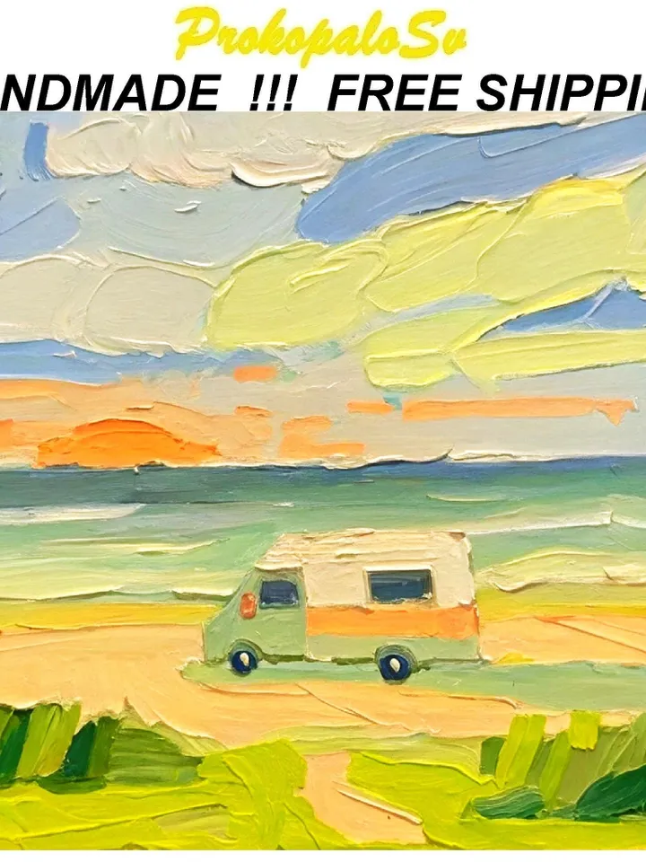 San Diego Painting Beach Travel Original Art Impasto Oil Painting Camper Vanlife Impressionist Small Artwork Gift by ArtProkopaloSv