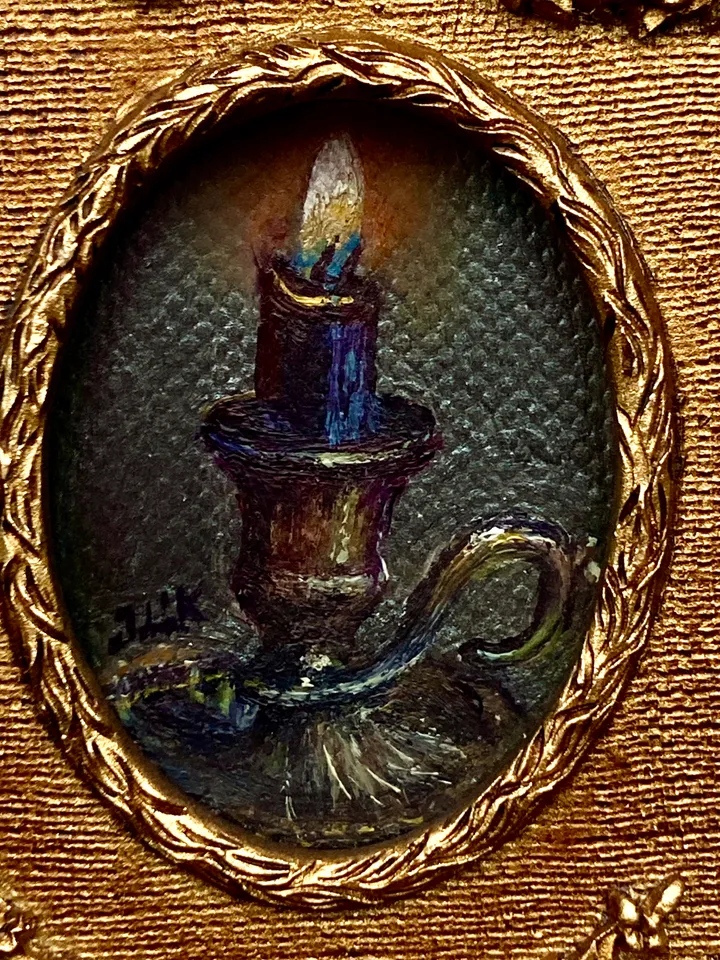 Candle Oil Painting Original In Vintage Style Frame Small Framed Still Life Art
