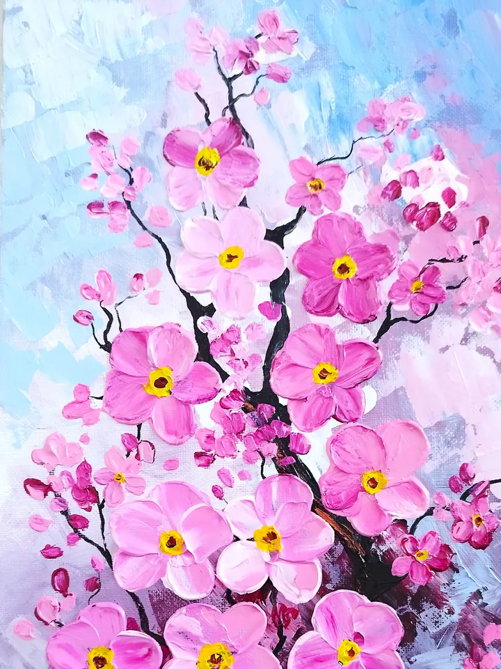 Cherry blossom acrylic painting impasto artwork