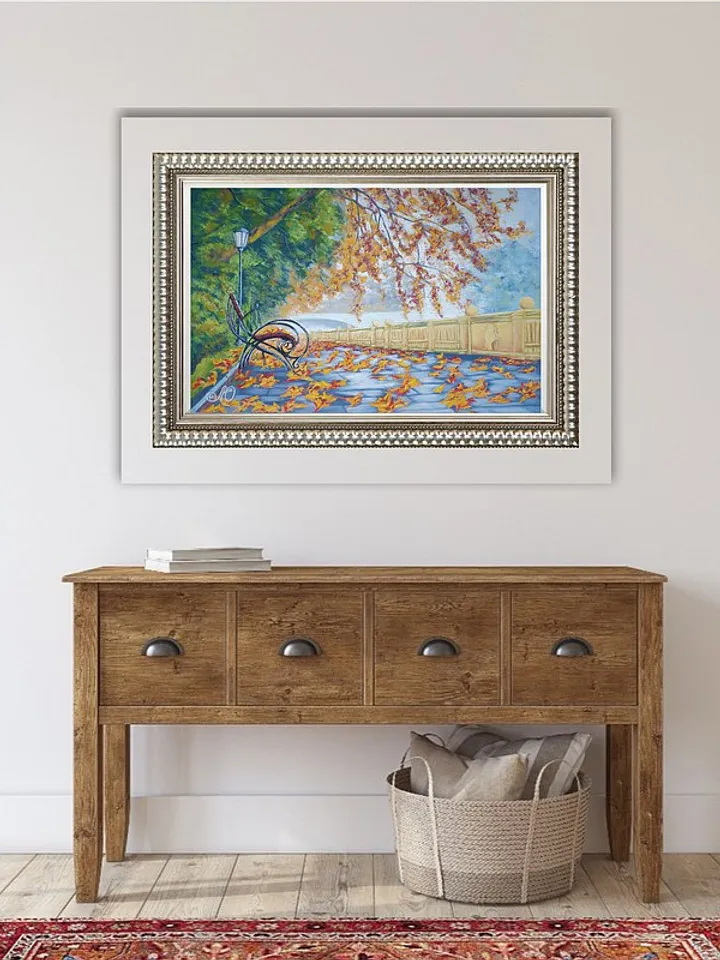 Fall Painting City Original Art Landscape Wall Art Autumn Soft Pastel Painting