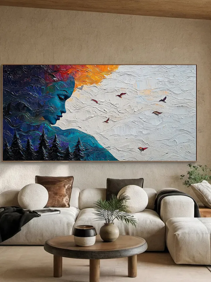 Impasto Woman Portrait, Nature Art, Textured Painting, 3D Canvas Art, Modern Wall Decor, Figurative Art, Forest Scene Art, Living room Decor