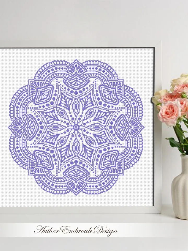 Flower mandala cross stitch pattern PDF download Mandala ornament cross stitch chart, Mandala pattern digital PDF, Mandala embroidery #M269