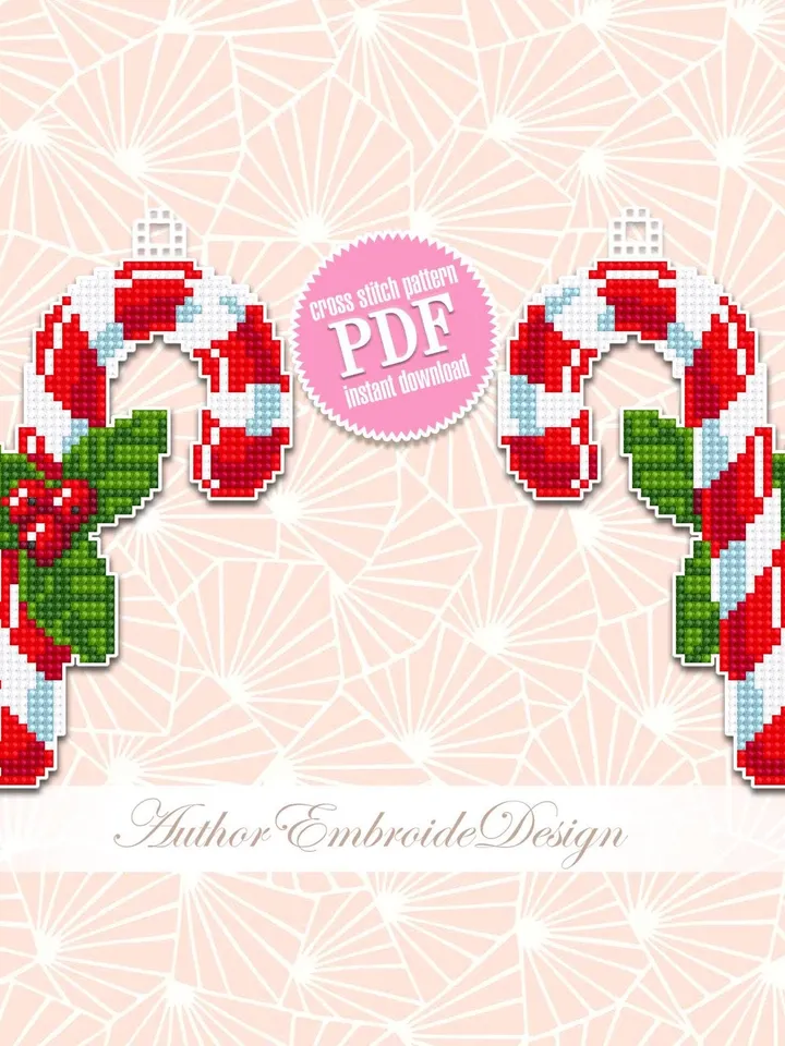 Christmas candy cane cross stitch pattern PDF download Double-sided christmas tree decor for plastic canvas Christmas ornament digital #N187